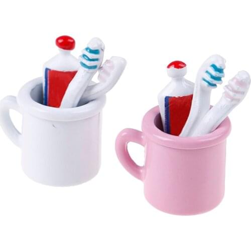 4Pcs/Set Dollhouse Miniature Toy Cup Toothpaste Toothbrush Set Miniature Bathroom Accessories