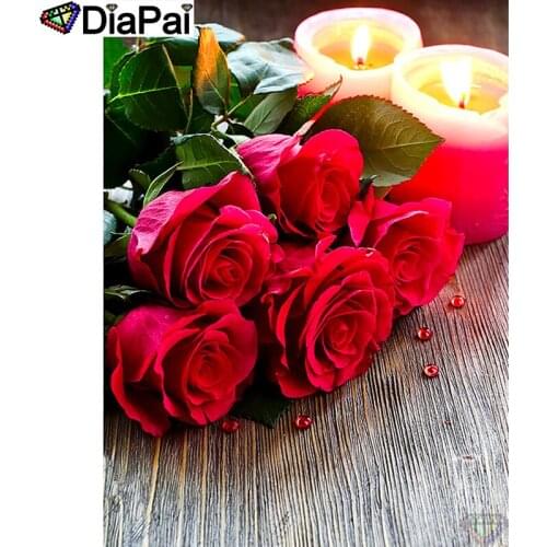 DIAPAI 100% Full Square/Round Drill 5D DIY Diamond Painting "Rose flower candle" Diamond Embroidery Cross Stitch 3D Decor A19784