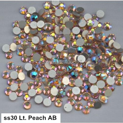 Free Shipping! 288pcs/Lot, ss30 (6.3-6.5mm) Light Peach AB Flat Back Nail Art Non Hotfix Rhinestones