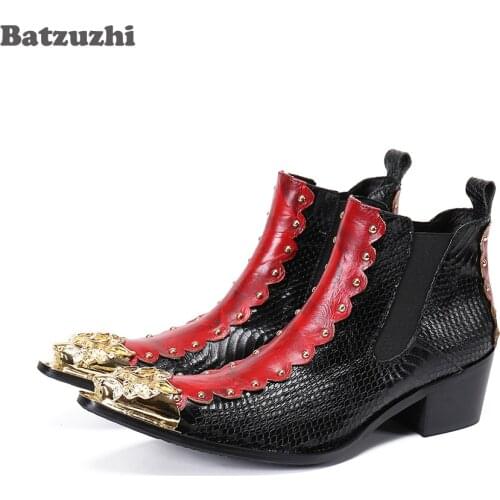 Batzuzhi Botas Hombre Handmade Mens Boots Pointed Metal Tip Soft Leather Ankle Boots Men Business/Party Motorcycle Boots Male