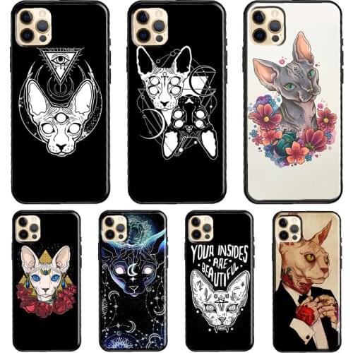Tattoo Sphinx Cat Phone Case For iPhone 11 Pro Max XS XR X 12 Mini SE 2020 6S 7 8 Plus 12 Pro Max Cover