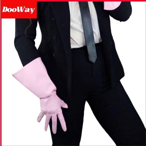 DooWay Womens Fashion Long Gloves Faux Lambskin Leather Gauntlet Wide Sleeves for Evening Costume Prom Light Pink 15"