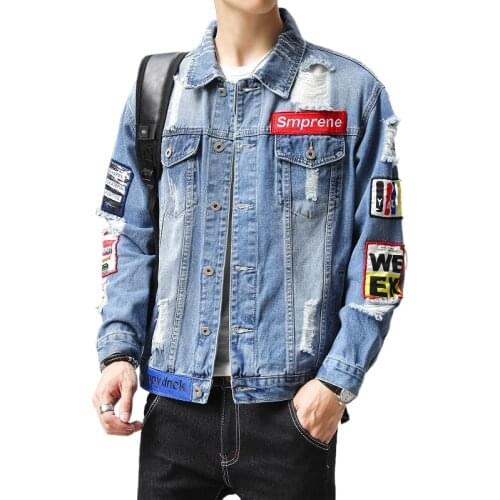 Men Holes Black Denim Coats Streetwear Denim Jackets High Quality Spring Autumn Men Outwear Casual Jean Jackets And Coats