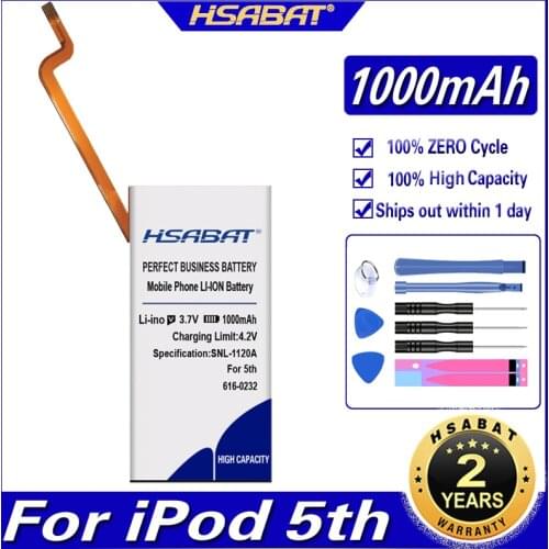 HSABAT 1000mAh 616-0232 Battery for iPod 5th 7th Video 60GB 80GB 6th gen Classic Thick 160GB