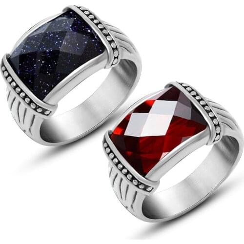 Personality Fashion Blue Red Couple Rings for Lovers High Quality Titanium Steel Rings Vintage Luxury Lord King Ring US 7-12
