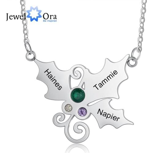 JewelOra Personalized Mistletoe Christmas Pendant for Women Customized Birthstone & Name Engraved Necklace Xmas Gifts for Mother
