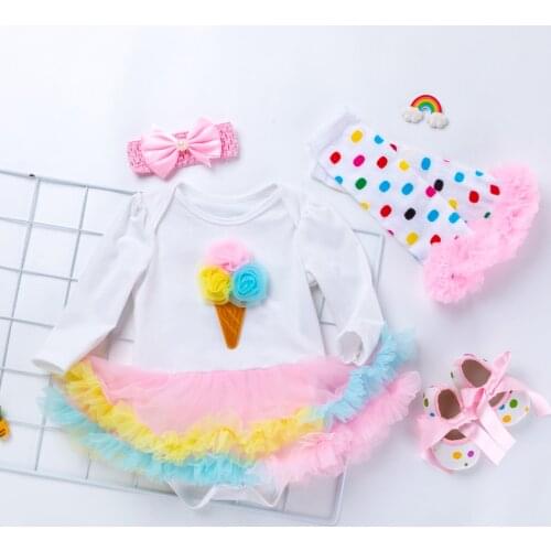 Princess Baby Girls 4pcs Sets Long Sleeve Cotton Rromper Rose Red Ruffle TUTU Dress Baby Clothing Birthday Dress