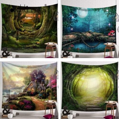 Beautiful Natural Psychedelic Forest Wall Tapestry Cheap Hippie Wall Hanging Boho Tree Cave Tapestries Mandala Wall Art Decor