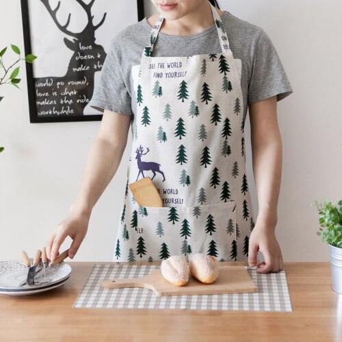 Christmas Tree Deer Kitchen Apron Nordic Style Couples Kitchen Apron Home Sleeveless Linen Cotton Baking Cooking Accessories