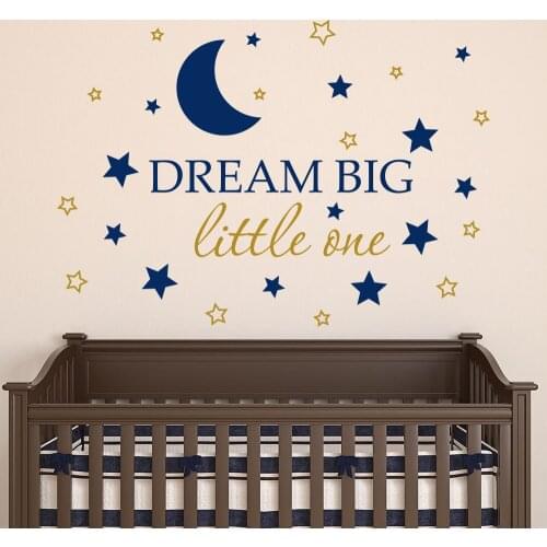 Dream Big Little One Wall Stickers Quotes Star Sticker Moon Decal Girl Nursery Wall Decals Home Decor 2 Colors Wallpapers LA725