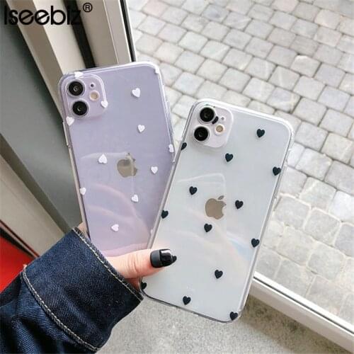 Cute Love Heart Flower Phone Case For iPhone 11 12 Pro Max Mini X XR XS 7 8 6s Plus 5s SE 2020 Transparent Point Soft TPU Cover
