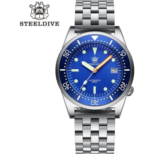 Steeldive Brand SD1979 Stainless Steel Bracelet Super Luminous C3 Blue Dial 200M Waterproof Dive Watch Men