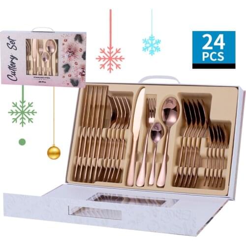 Stainless Dinnerware Set Stainless Steel Knife Fork Spoon 24 Piece Set Cutlery Tableware Gift Kitchen Device Sets Mind Gift