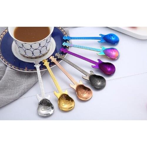 Stainless Steel Coffee Spoon Guitar Shape Music Theme Tea Stirring Spoon Ice Cream Dessert Scoop Teaspoon Creative Flatware Gift