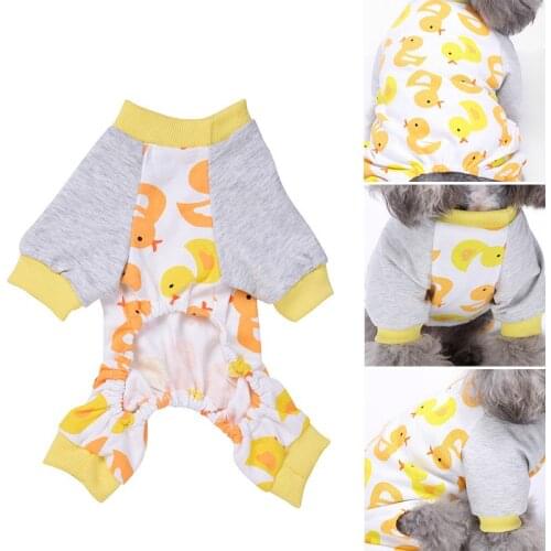 Pet Dog Clothes Yellow Duck Blue Horse Dinosaur Pattern Dog Pajamas Cotton Comfortable Sleep Pajamas Pet Clothing
