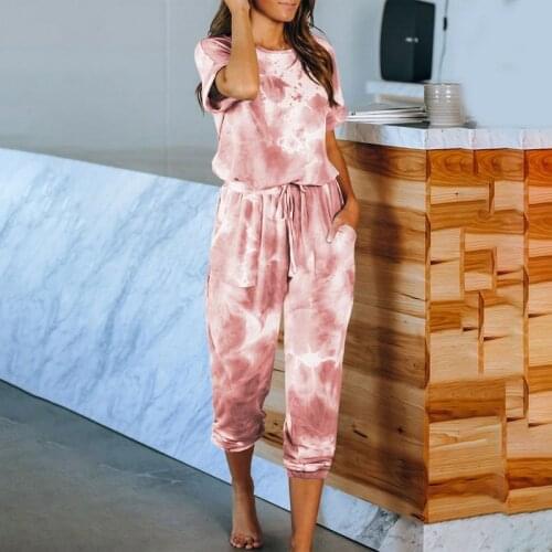 Autumn Women Tie Dye Print Pajama Sets Long Sleeve Pajama Top Pants Set Simple Loungewear Sleepwear Tie-Dye Jumpsuit Pajama Set