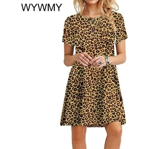 28 Colors Summer Womans Printed Dress Short Sleeve Mini Causal Dress Crew Neck Basic A-line Floral Printed Leopard Thick Dresses