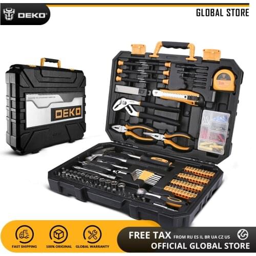DEKO 196 Pcs Professional Car Repair Tool Set Auto Ratchet Spanner Screwdriver Socket Mechanics Tools Kit W/ Blow-Molding Box