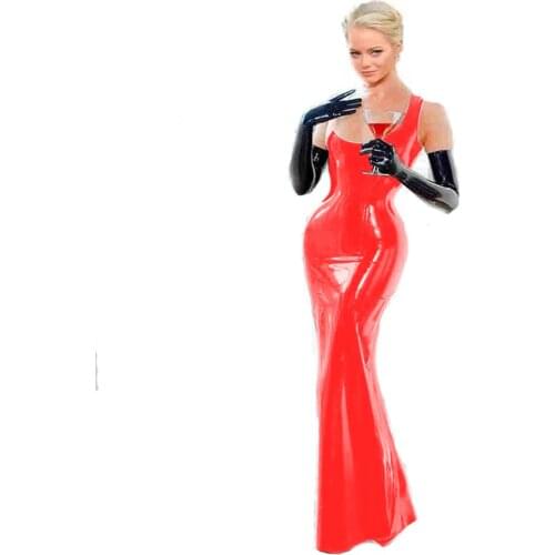 Plus Size Low Cut Sleeveless Long Skinny Dress Ladies Elegant Cocktail Party Robe Sexy Women PVC Ankle Length Mermaid Dress