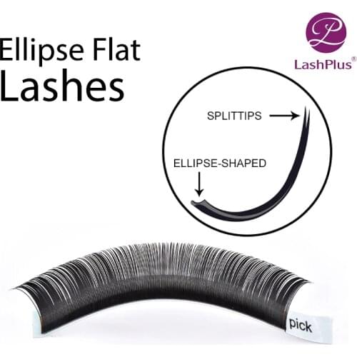 LASHPLUS 0.15 0.20 Softer Ellipse Flat Lash Split Tips Ellipse Shape Natural Light Faux Ellipse Eyelashes Dark Black eyelash
