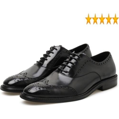 Carved Mens England Brogue Style Casual Real Leather Derby Brand Lace Up Business Wedding Black Dress Shoes Men