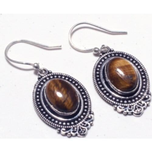 Genuine Tiger eye Silver Overlay on Copper Earrings Hand made Jewelry women gift