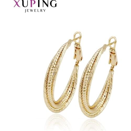 Xuping Luxury Fashion Earring for Women Girls Light Yellow Gold Color Plated Hoop Earring Gift for Thanksgiving Day 93719
