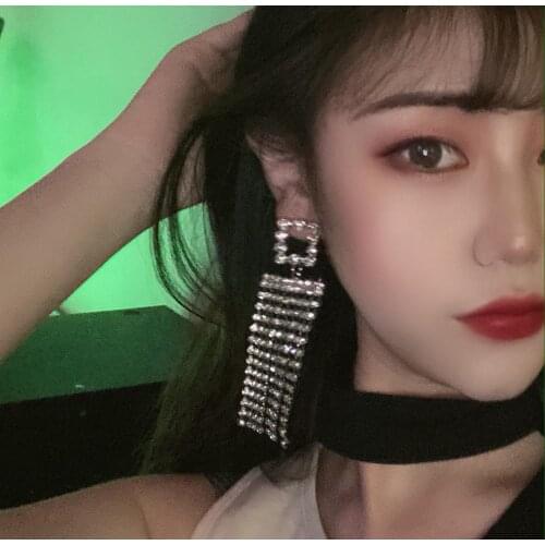 Square Full Rhinestone Earrings Geometry Office career Crystal Jewellery Shining Korean Fashion Punk