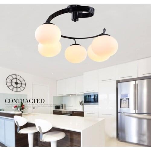 Modern Glass Ceiling Light 3 or 5 Lights E26 E27 Base Metal Black Painting Flush Mount Ceiling Lamp for Living Room