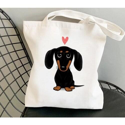 Shopper Black and Tan Dachshund Dog Printed Tote Bag women Harajuku shopper handbag girl Shoulder shopping bag Lady Canvas Bag