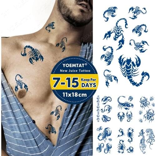 Juice Lasting Ink Tattoos Body Art Waterproof Temporary Tattoo Sticker Scorpion Spider Tatoo Arm Fake Tiger Tatto Women Men