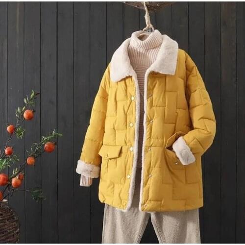 Thick Cotton Coat Winter Large Size Womens Korean Casual Parka Loose Jacket lambswool Female Black Pink Outerwear