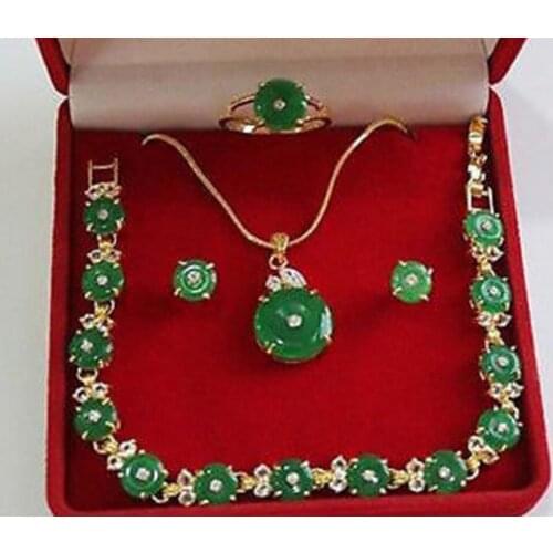 Fine real Fashion Cubic Zirconia Trendy Jewelry %Beautiful green stone necklace/bracelet pendant earring ring set