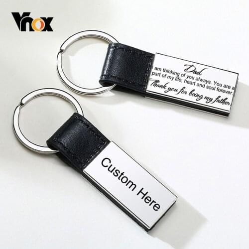 Vnox Free Customize To Dad Husband Key Chain Glossy Stainless Steel Leather Men Accessorries Personalized Fathers Day Gift