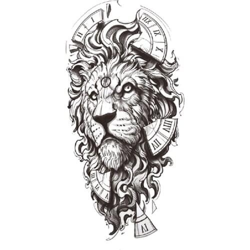 Waterproof Temporary Tattoo Sticker Black Lion Compass Fragments Design Fake Tattoos Flash Tatoos Arm Leg Body Art for Women Men