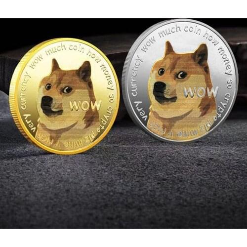 Funny Gold Plated Dogecoin Commemorative Coins Cute Dog Pattern Dog Souvenir Virtual Currency Coins Collection Gifts Home Decor