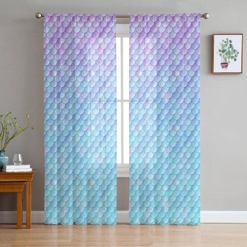 Mermaid Scales Window Curtains Bedroom Modern Drape Sheer Tulle Valances Living Room Kitchen Voile Curtain