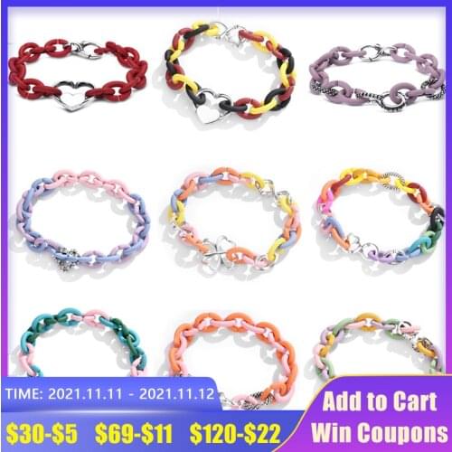 925 Sterling Silver Buckle Link Bracelets for Women Boho Jewelry Rainbow Hard Rubber X Hand Chain Fashion Charm Bracelet 2021