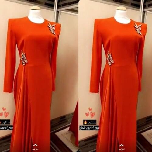 Full Sleeves 2019 Dresses Orange Leg Split Unique Formal Party Dress for Women Celebrity Maxi Gowns Formal robe de soiree