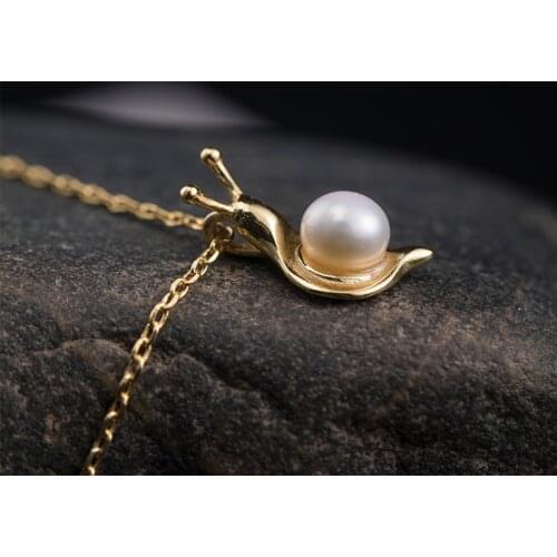 Freshwater Pearl Snail Necklace Real 925 Sterling Silver Jewelry For Women 18k Gold Creativity Female Fine Jewelry gifts