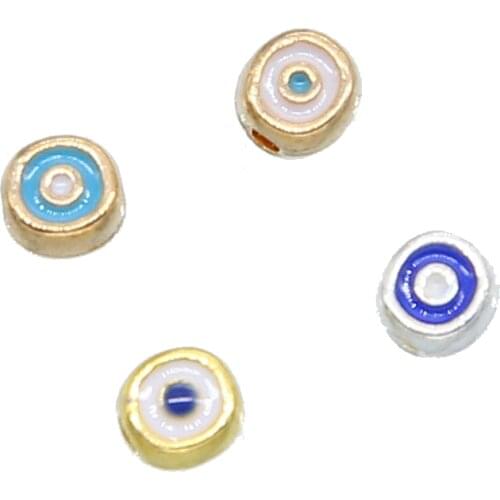10pcs 4mm Round Evil Eye DIY Bracelet Necklace Metal Alloy Gasket Perforated Separated Beads Heart Shaped Mixed Evil Eye Pattern