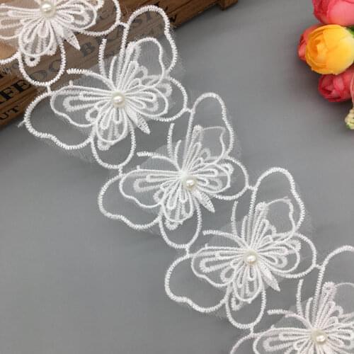 20pcs Vintage Butterfly Organza Pearl Lace Trim Applique s Trimmings Beaded Ribbon Sewing Craft for Wedding Dress Veil Decor