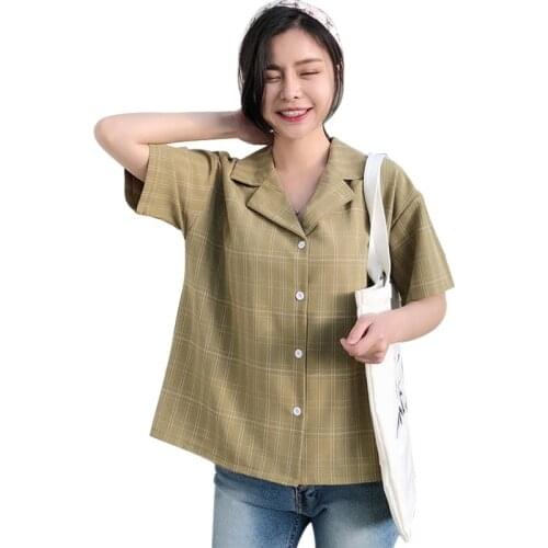 2019 Blouse Womens Fashion Casual V-Neck Button Up Plaid Blouse Tops Loose Sexy Woman V-Neck Shirt blusas mujer de moda 2019