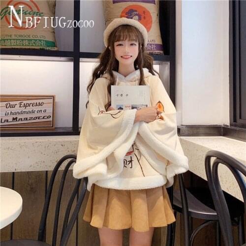 2020 Autumn Winter Kawaii Cat Ear Women Capes Thick Lining With Fluff Female Ponchos