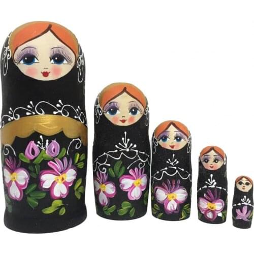 5Pcs/Set Wooden Dolls Not Easy to Deform Colour-fast Odourless Nesting Toys Russian Stacking Dolls for Christmas
