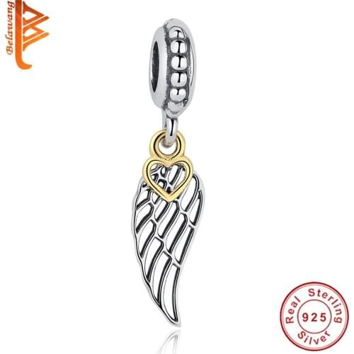 BELAWANG Authentic Feather Charms Beads fit Bracelet&Bangle Love Gift 925 Sterling Silver fit Bracelets DIY Jewelry