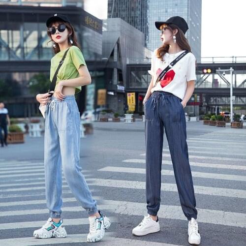 Plus size 6XL Fashion Thin section Denim Harem pants Stretch High waist Loose Summer Women Pants Female Casual Ankle length pant