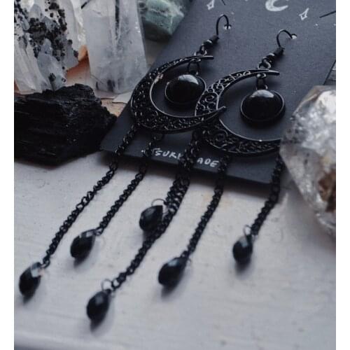 BLACK MOON EARRING,Celestial Jewelry,Solar System,Alternative Boho Gothic Wiccan,Lunar Jewelry, Gift for Her