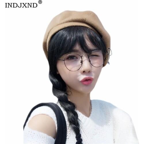 INDJXND Womens Knit Beret Hats Wool Female Winter Hats For Women Cap Knit Cashmere Cap Lady Girl Berets Hat Female Autumn Winter