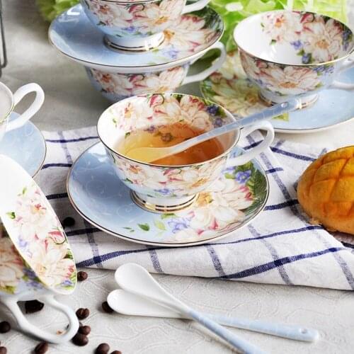 Ceramic Coffee Cup Set Bone China Tea Cups And Saucers With Spoon Porcelain Top-Grade Drinkware